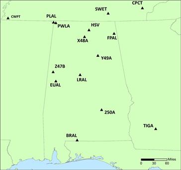 map of seismograph locations